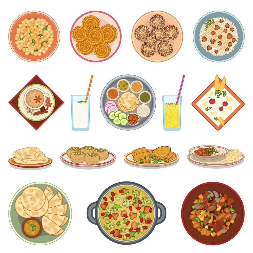 Indian cuisine icons set cartoon vector. Butter food vector
