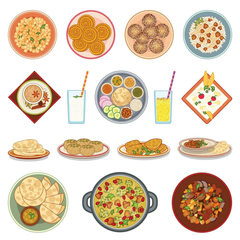 indio cocina íconos conjunto dibujos animados vector. mantequilla comida vector