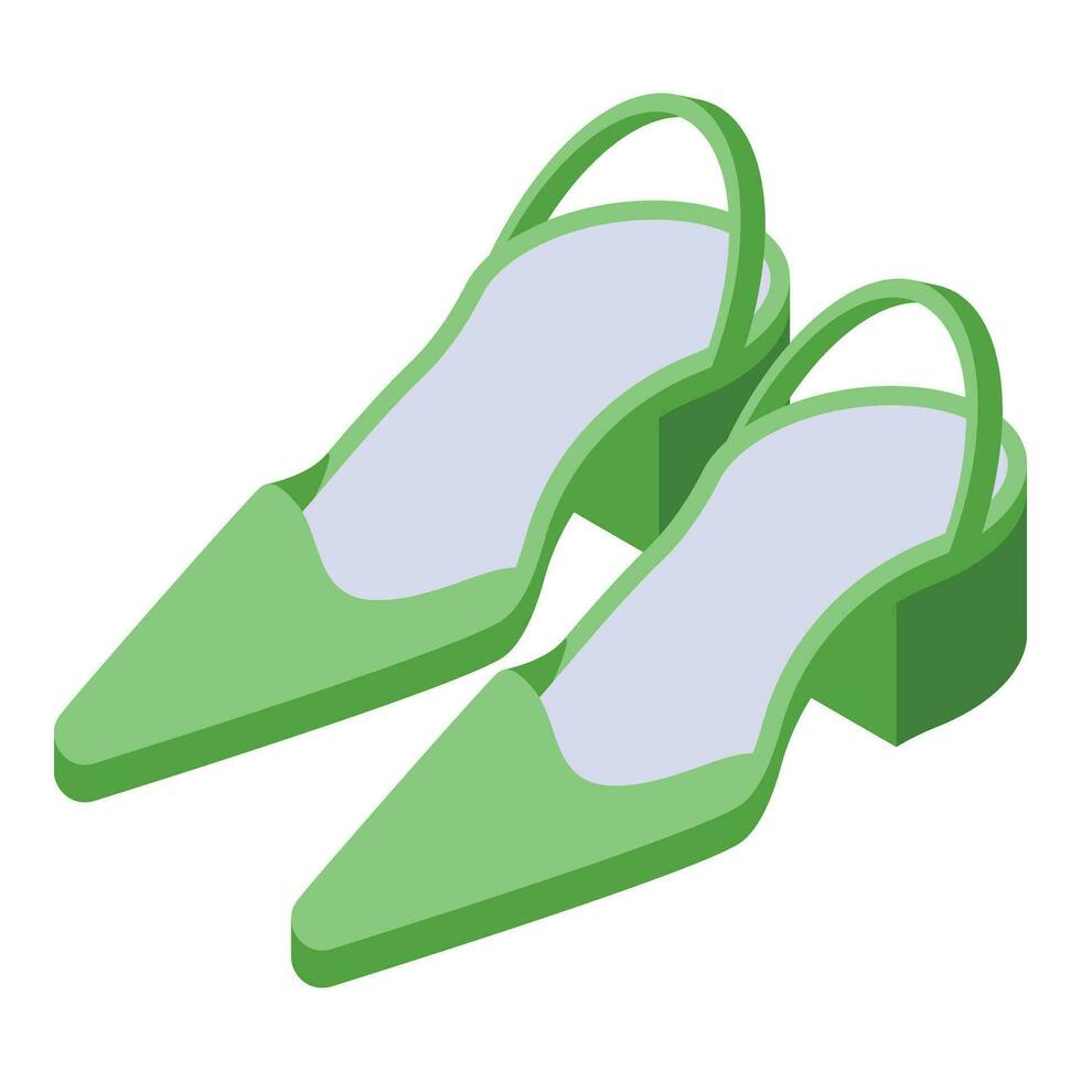 Green color high heels shoes icon isometric vector. Wear sexy vector