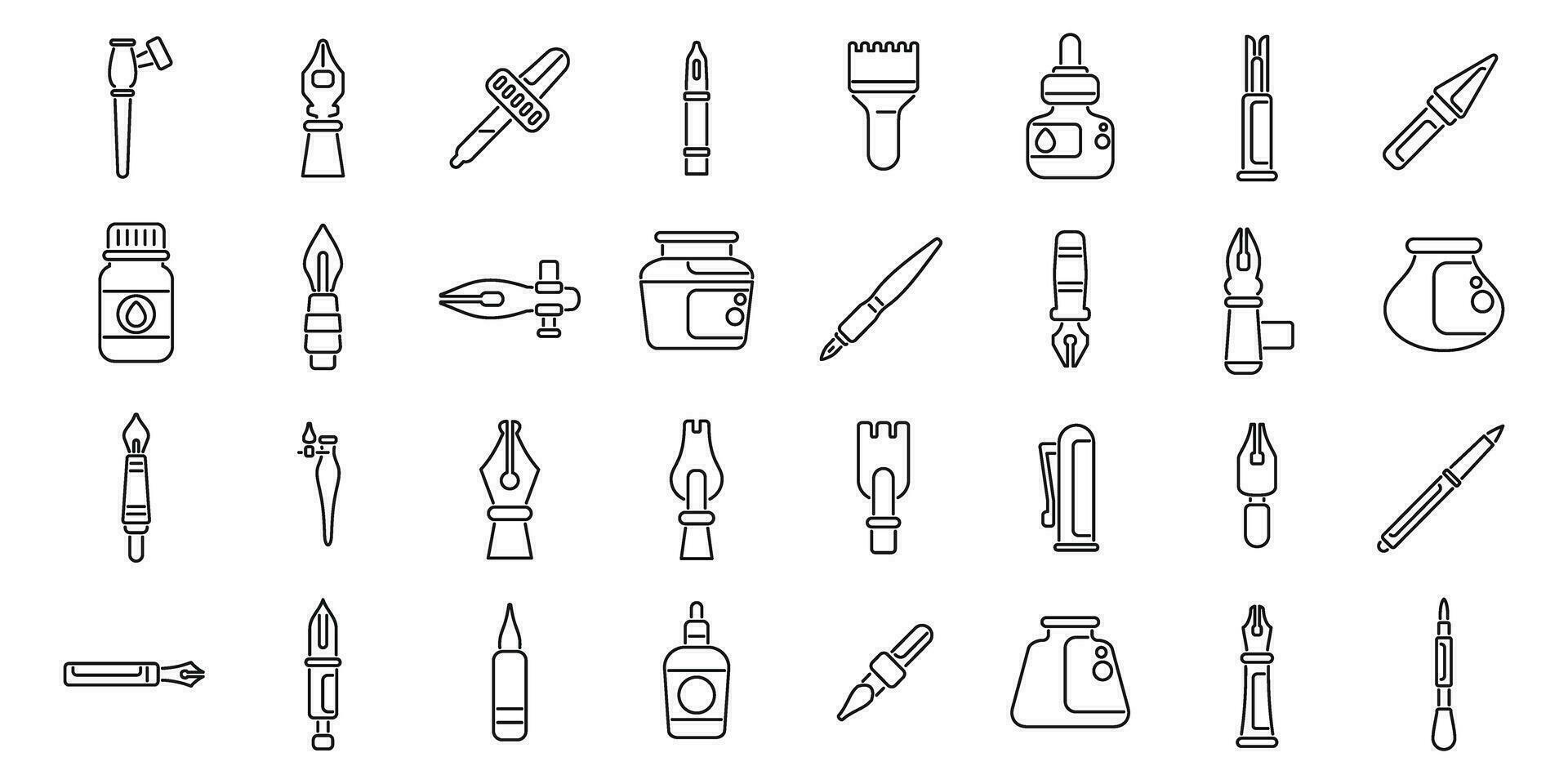 Dip pen tools icons set outline vector. Artwork ink vector