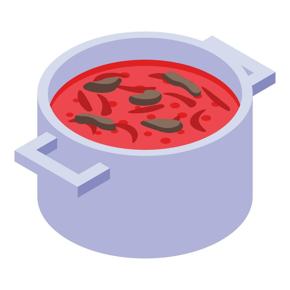 Saucepan full of borsch icon isometric vector. Food cook vector