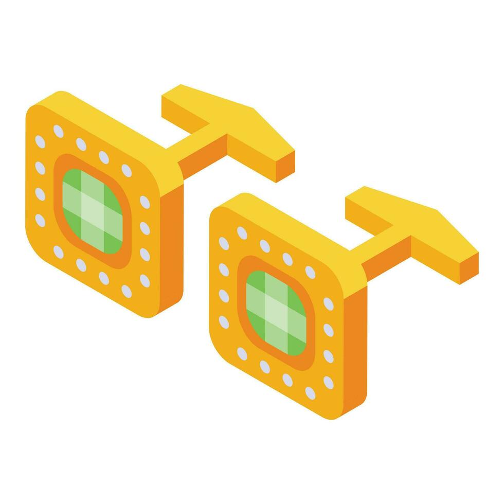 Gold stone cufflinks icon isometric vector. Crystal diamond vector