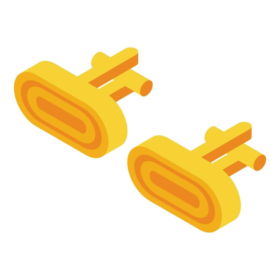 Golden cufflinks icon isometric vector. Crystal emerald vector