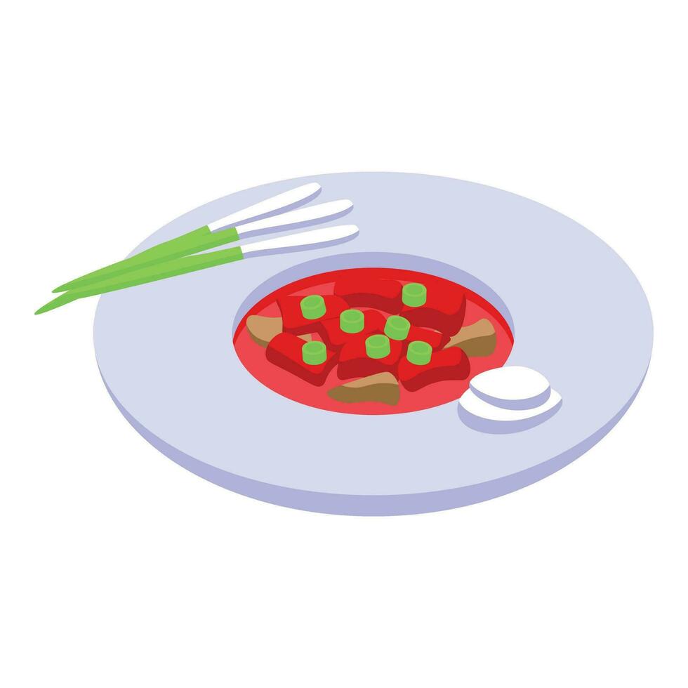 Restaurant borsch food icon isometric vector. Small ceramic plate vector