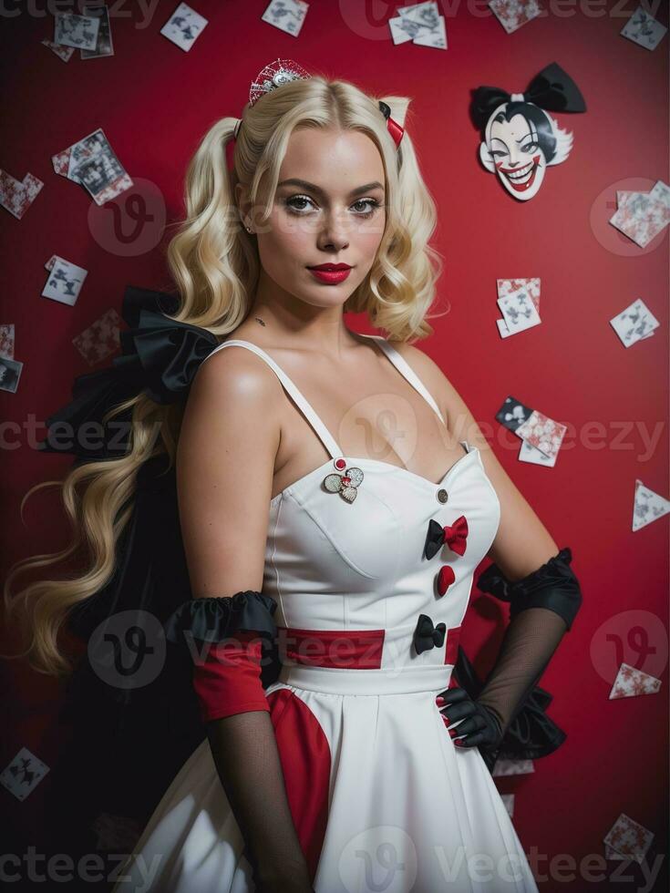 AI generated Beautiful young woman in pinup style dress and red high heels. ai generative photo
