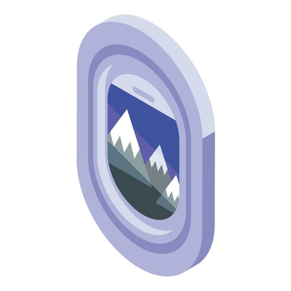 Airplane window over mountains icon isometric vector. Interior vacation vector
