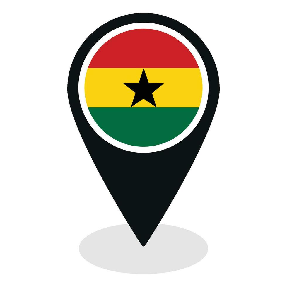 Ghana flag on map pinpoint icon isolated. Flag of Ghana vector