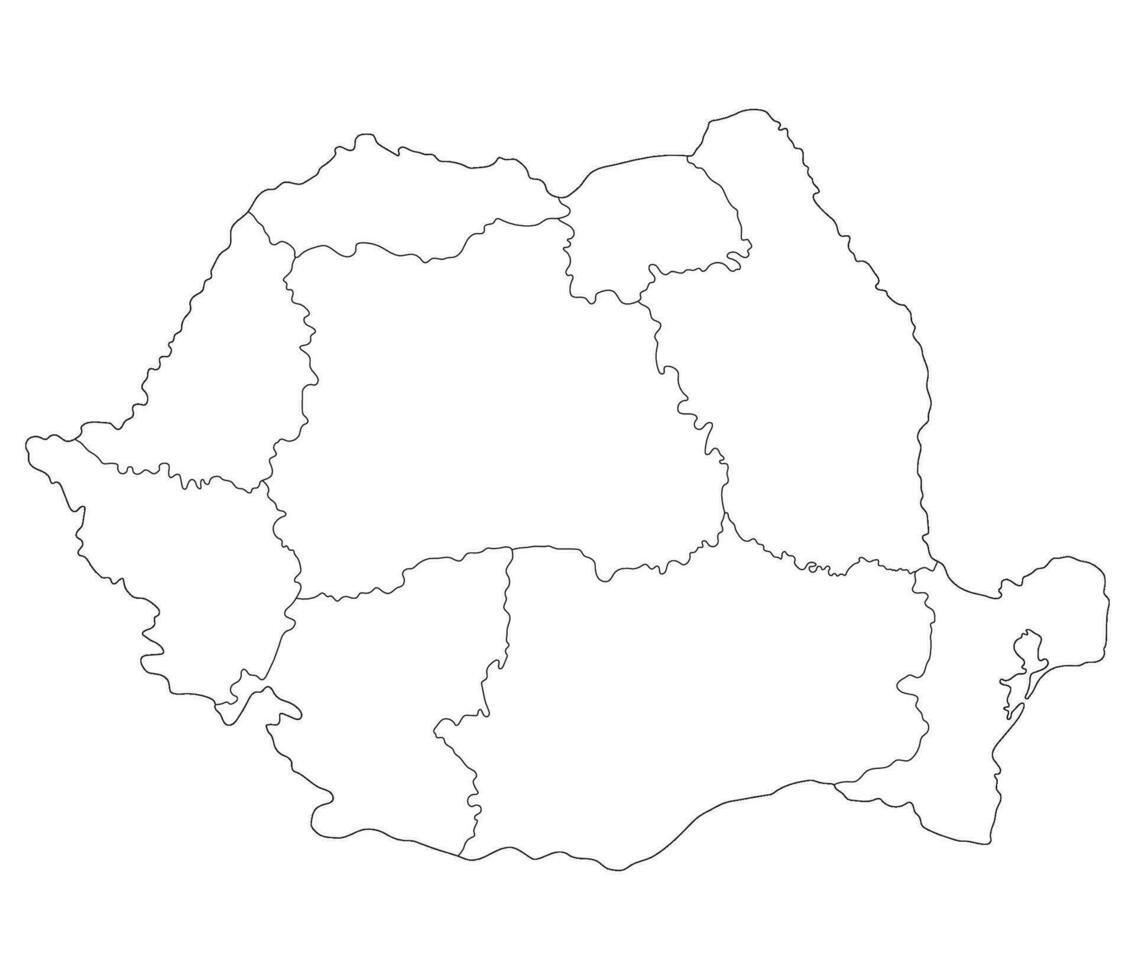 Romania map. Map of Romania in nine mains regions in white color vector