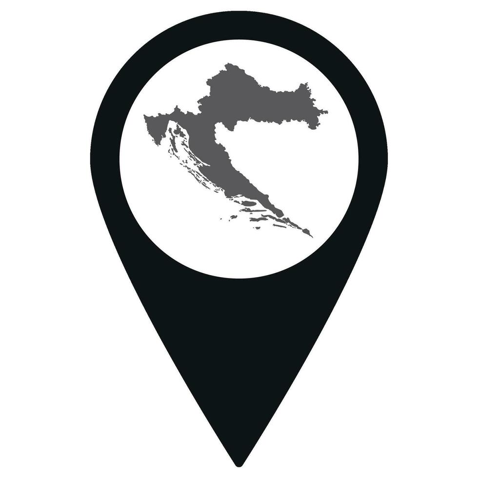 Croatia map on map pin icon black color isolated vector