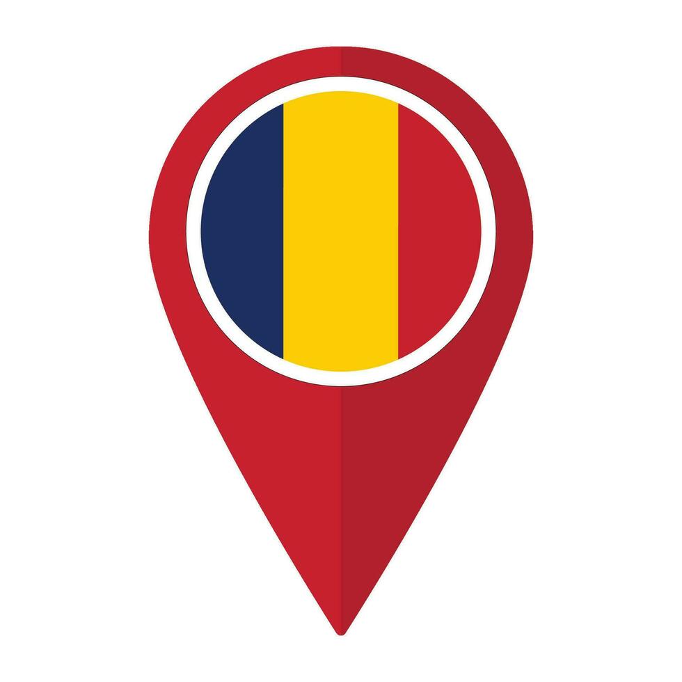 Flag of Chad. Chad flag on map pinpoint icon isolated. vector