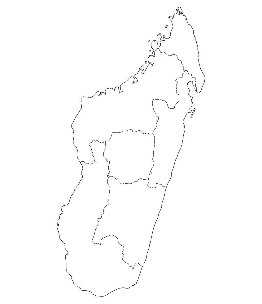 Madagascar map. Map of Madagascar in six mains regions in white color vector