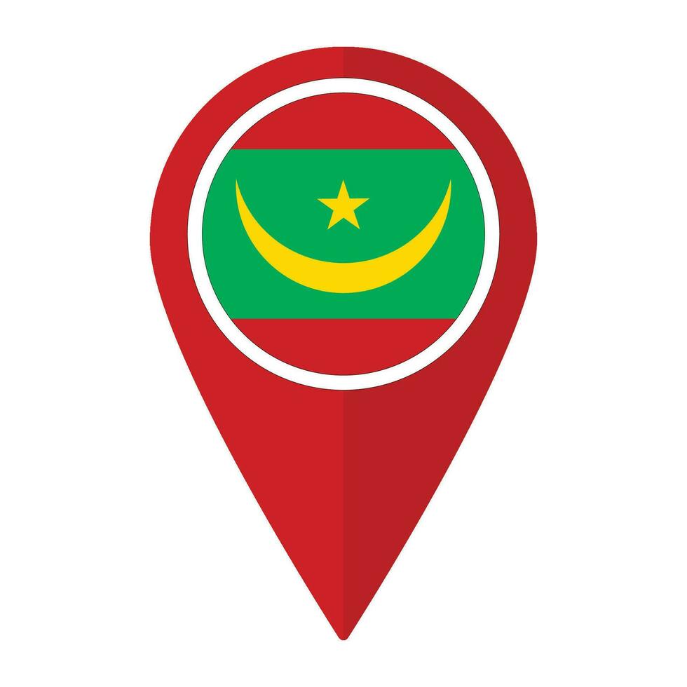 Mauritania flag on map pinpoint icon isolated. Flag of Mauritania vector