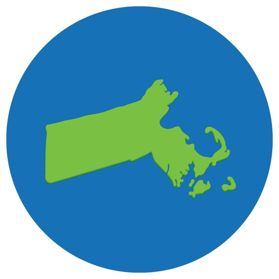 Massachusetts state map in globe shape green with blue round circle color. Map of the U.S. state of Massachusetts. vector