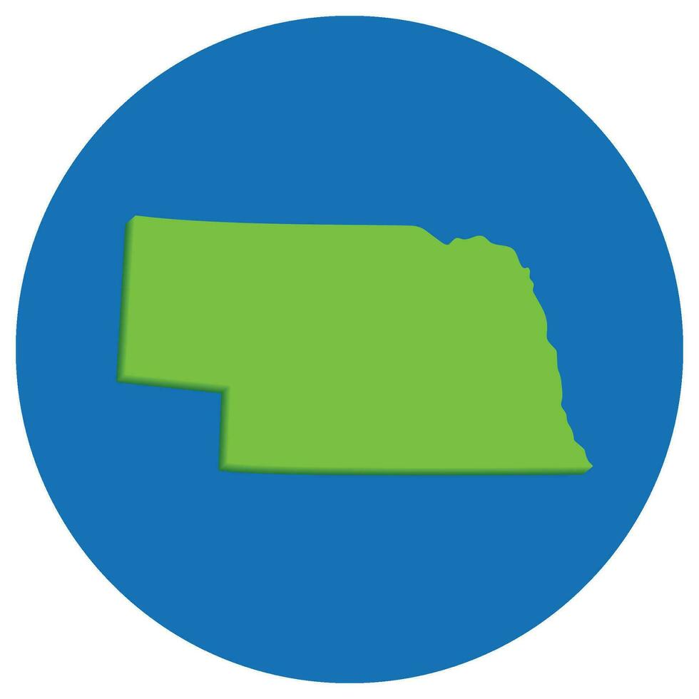 Nebraska estado mapa en globo forma verde con azul redondo circulo color. mapa de el nos estado de Nebraska. vector