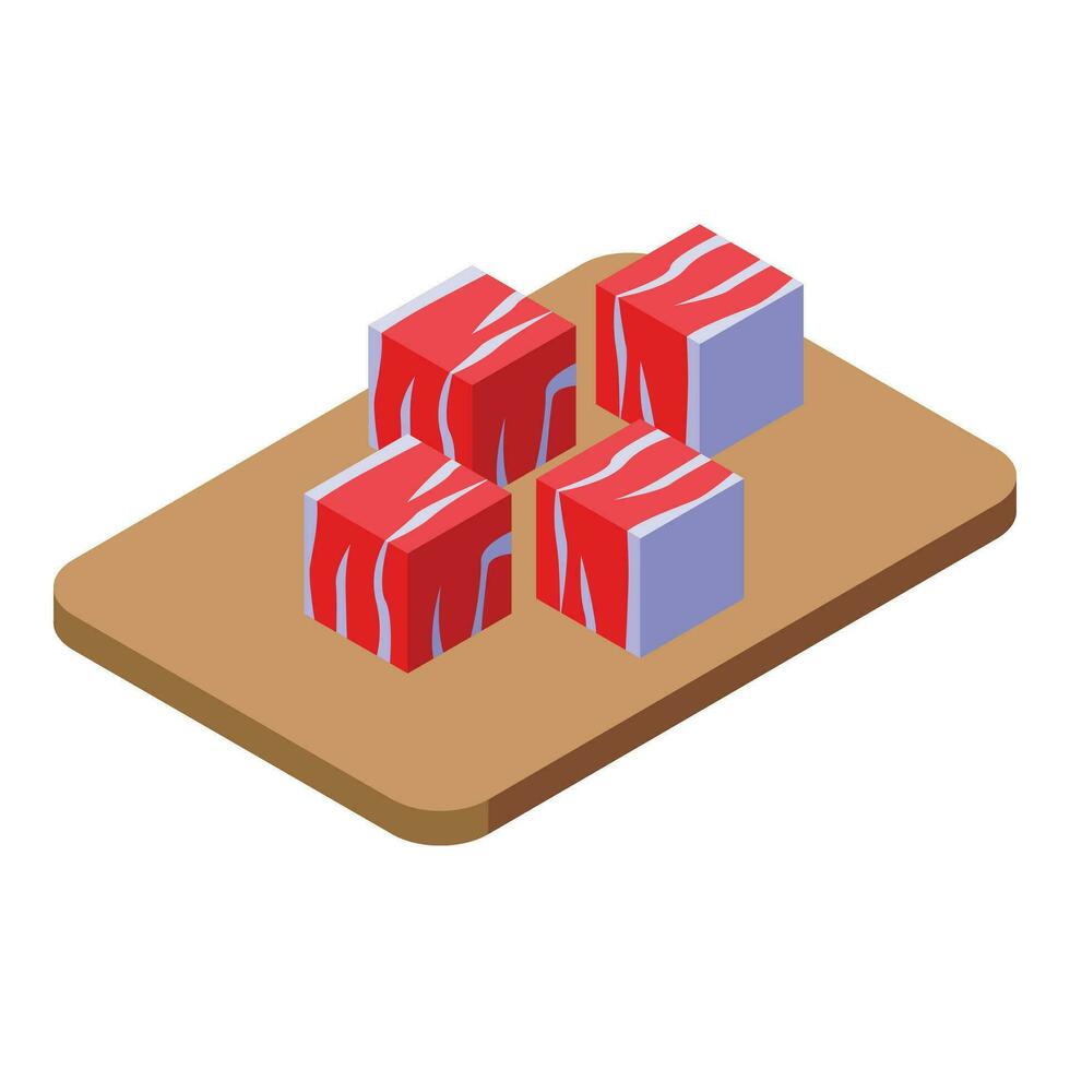 Meat slices on wooden board icon isometric vector. Farm animal vector