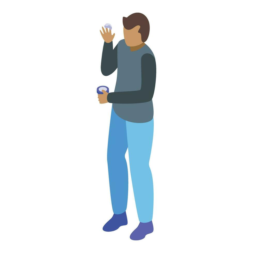 Man take eye care icon isometric vector. Mask care vector