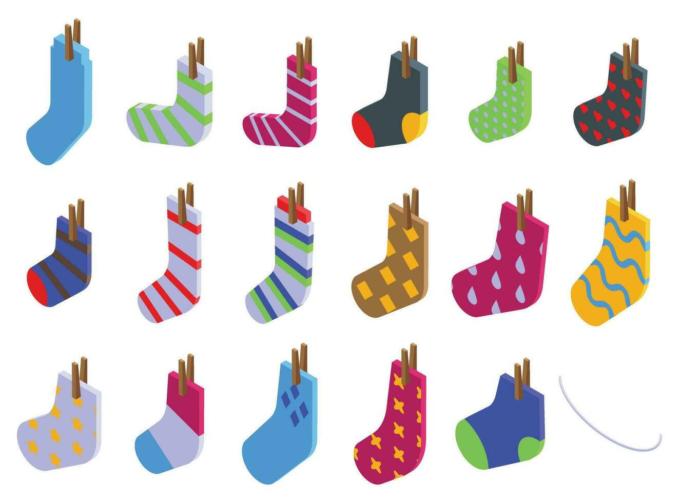 Clothesline sock icons set isometric vector. Drying rope pair vector