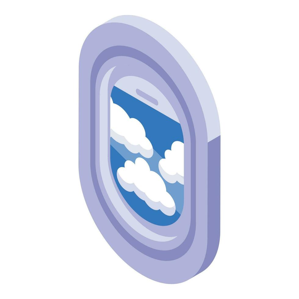 Clouds over airplane window icon isometric vector. Airline fly vector