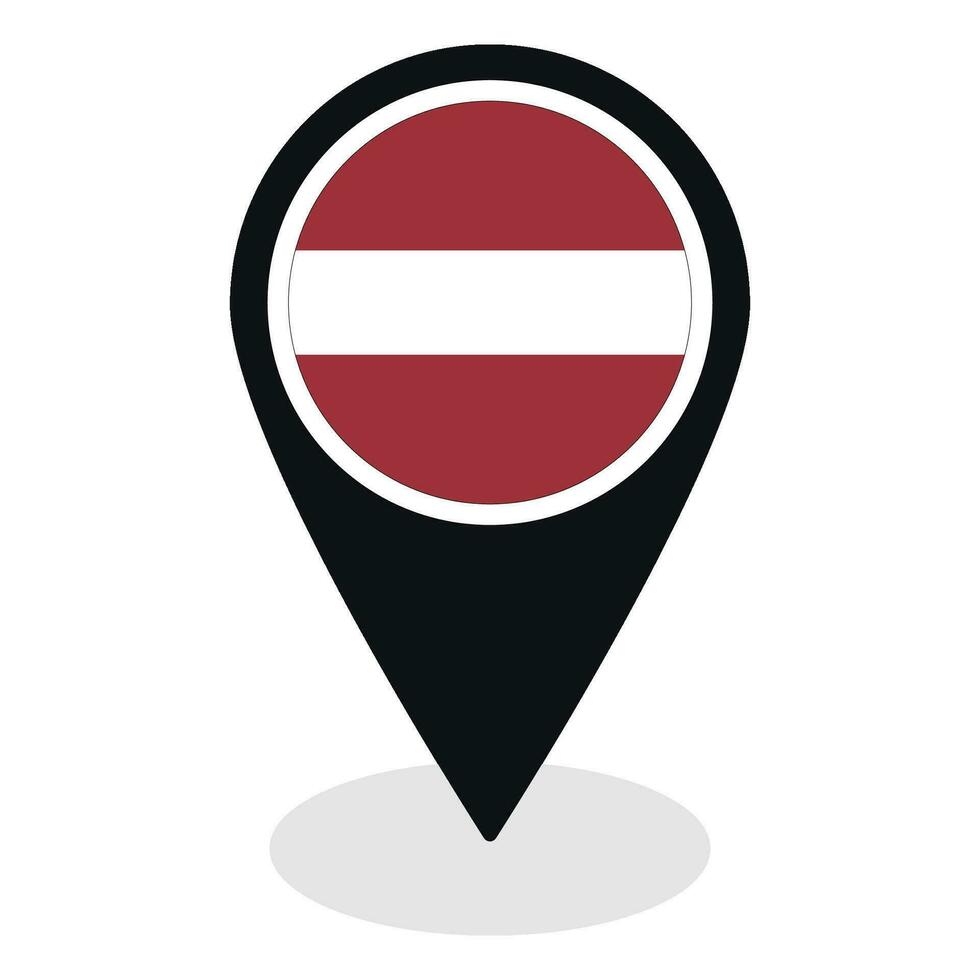 Latvia flag on map pinpoint icon isolated. Flag of Latvia vector