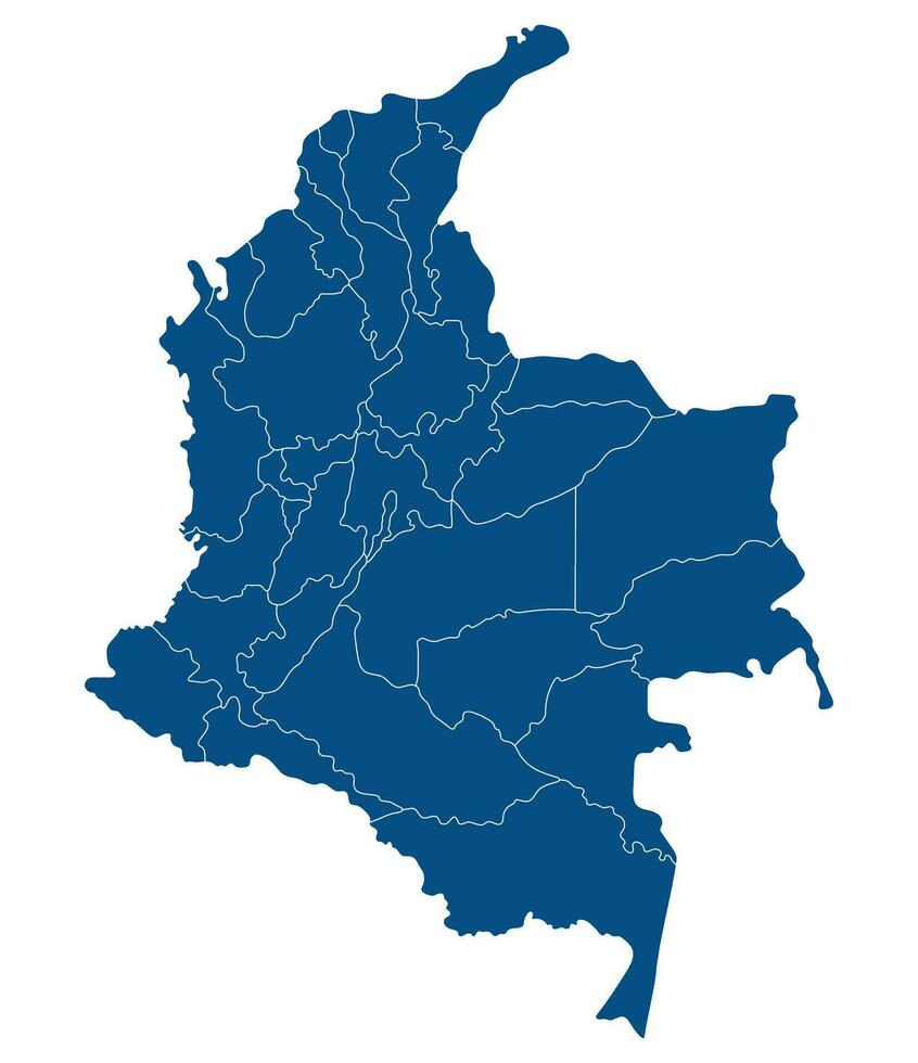 Colombia map. Map of Colombia in administrative provinces in blue color vector