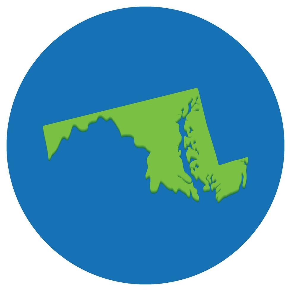 Maryland state map in globe shape green with blue circle color. Map of the U.S. state of Maryland. vector
