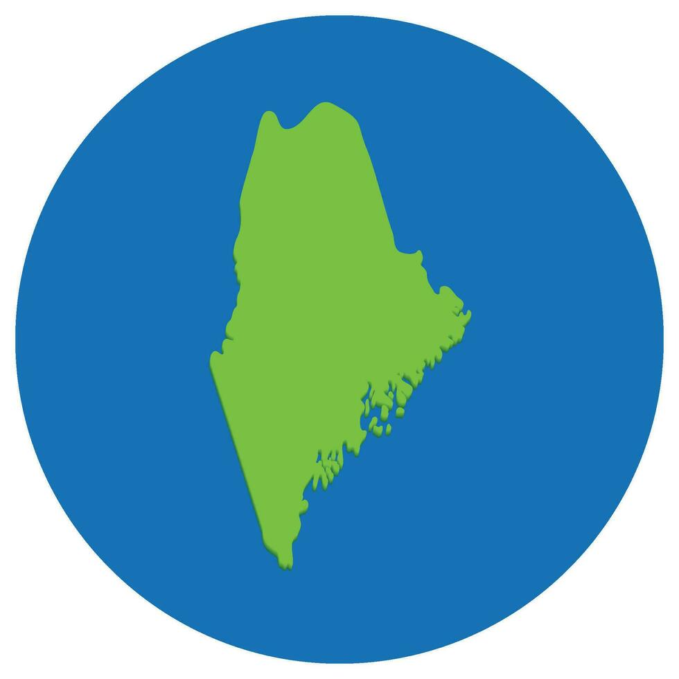 Maine state map in globe shape green with blue circle color. Map of the U.S. state of Maine. vector