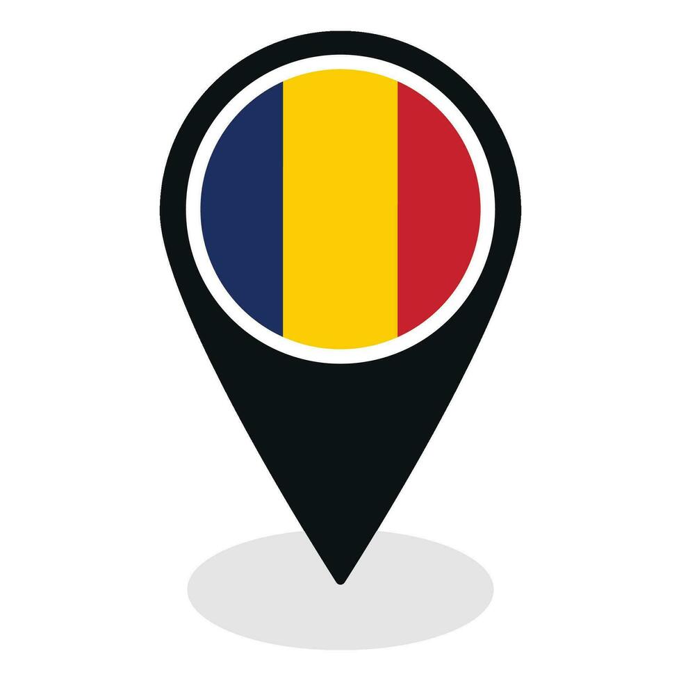 bandera de Chad. Chad bandera en mapa determinar con precisión icono aislado. vector