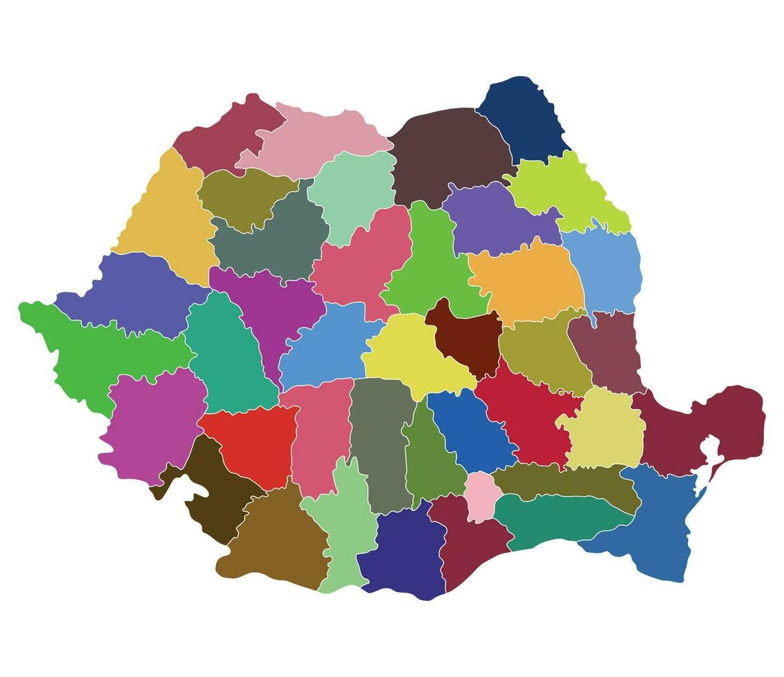 Romania map. Map of Romania in administrative provinces in multicolor vector