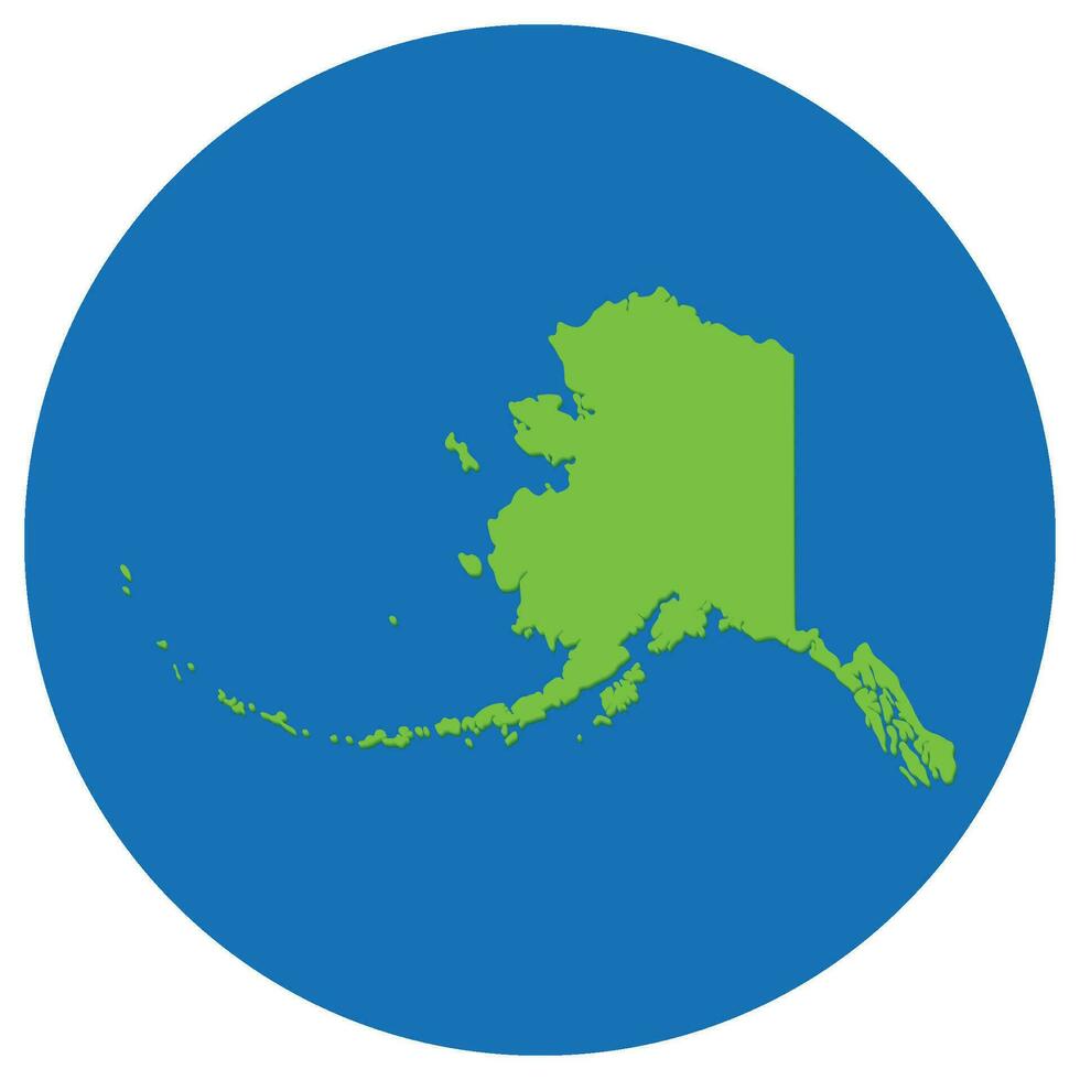 Alaska state map in globe shape green with blue circle color. vector