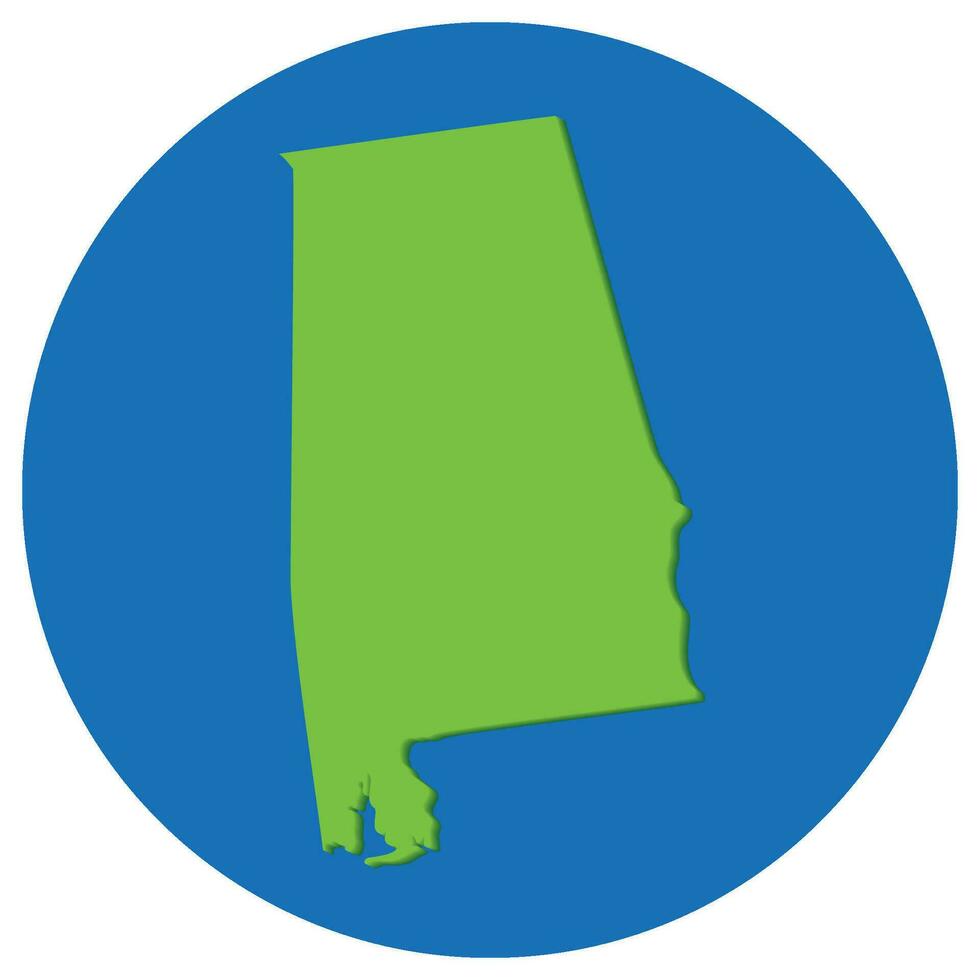 Map of Alabama in green with blue circle color. Alabama map globe shape. vector