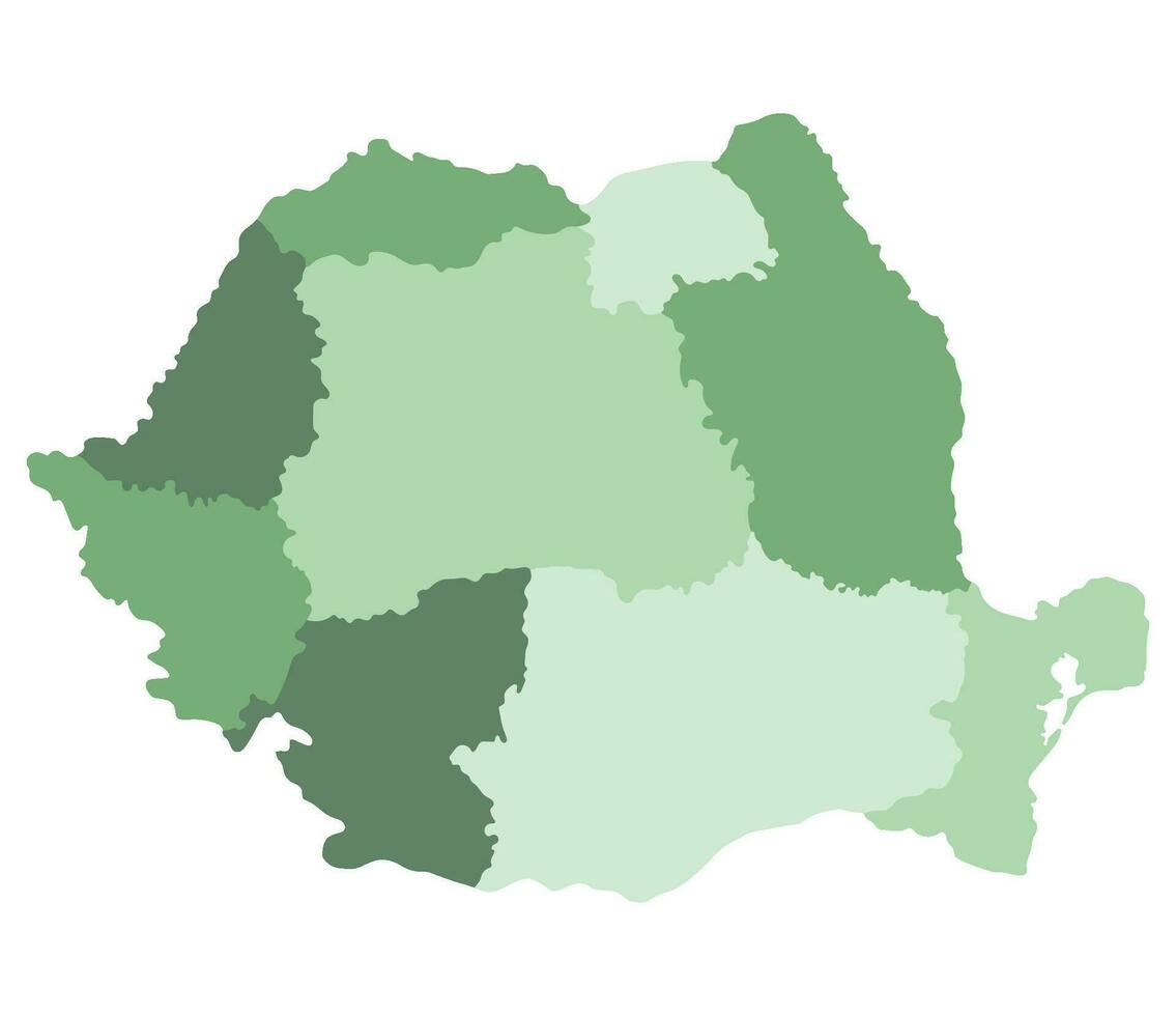 Romania map. Map of Romania in nine mains regions in multicolor vector