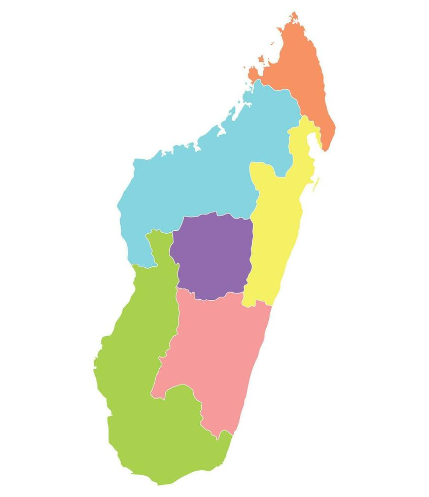 Madagascar mapa. mapa de Madagascar en seis red eléctrica regiones en multicolor vector