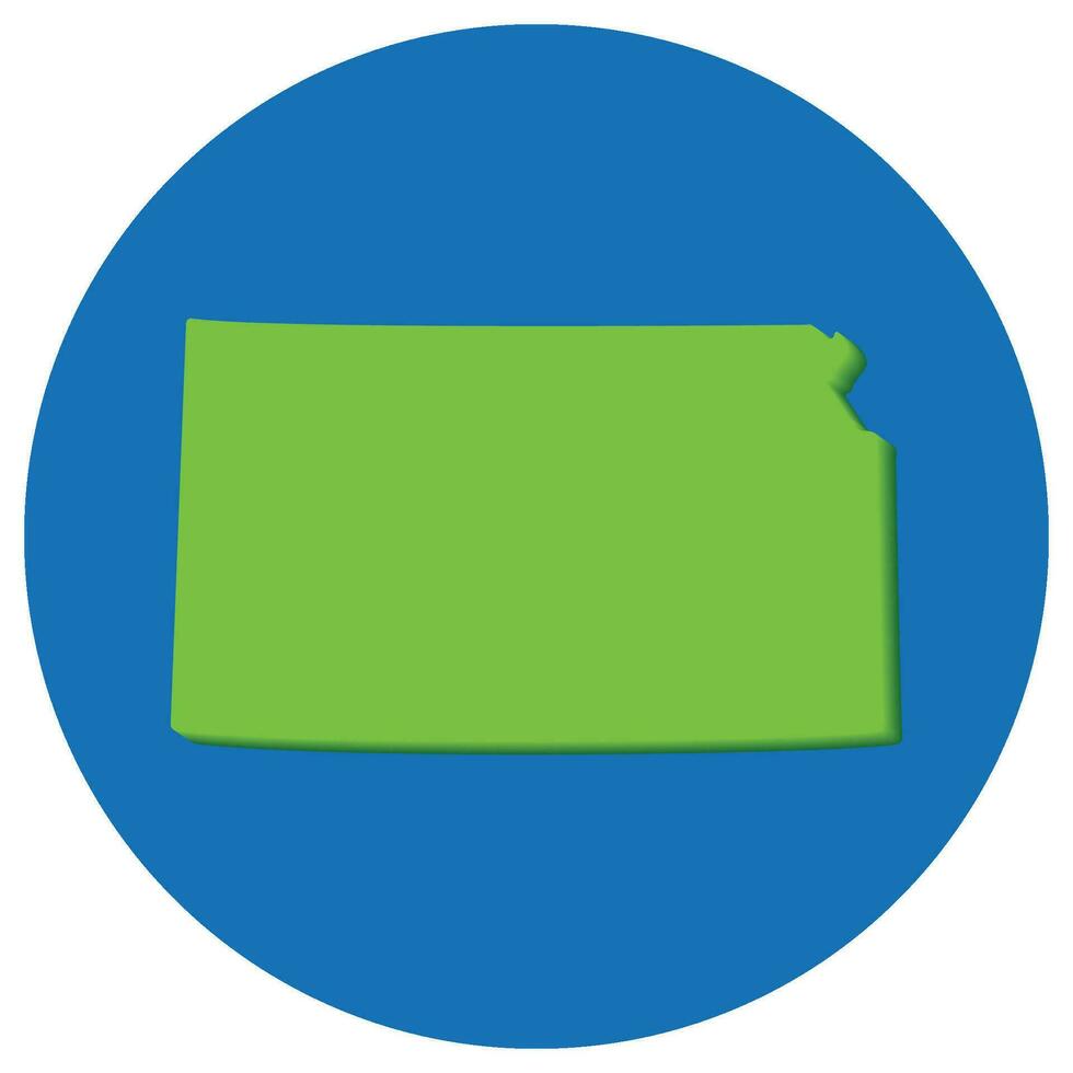 Kansas state map in globe shape green with blue circle color. Map of the U.S. state of Kansas. vector