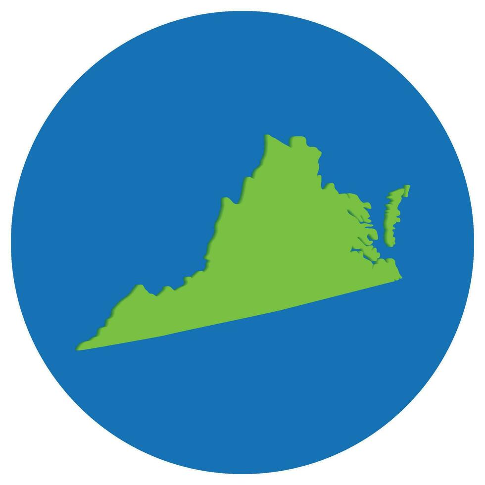 Virginia state map in globe shape green with blue round circle color. Map of the U.S. state of Virginia. vector