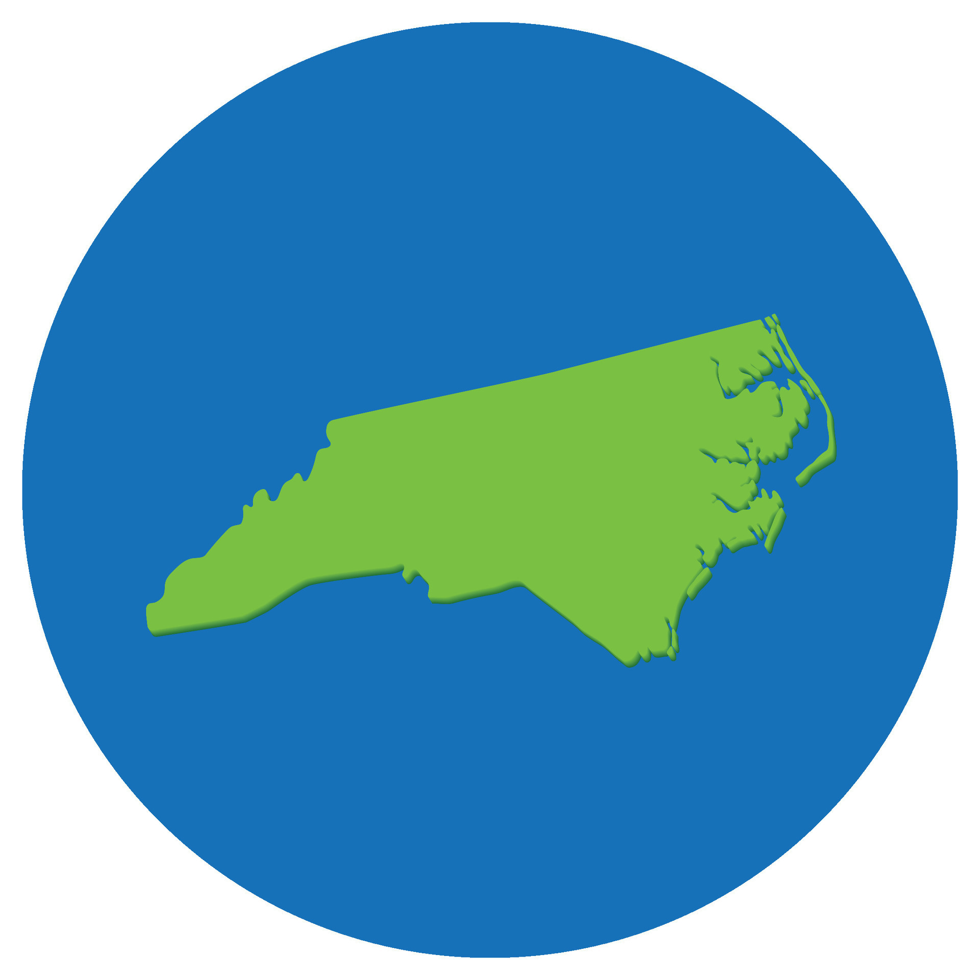 North Carolina state map in globe shape green with blue round circle