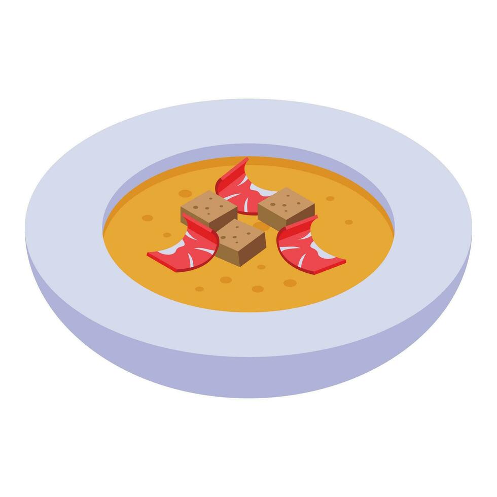 Jamon soup icon isometric vector. Hot food bowl vector