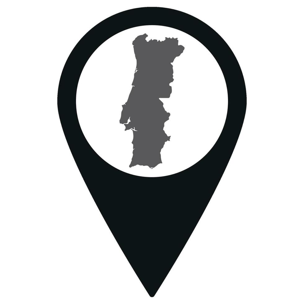 Portugal map on map pin icon black color isolated vector