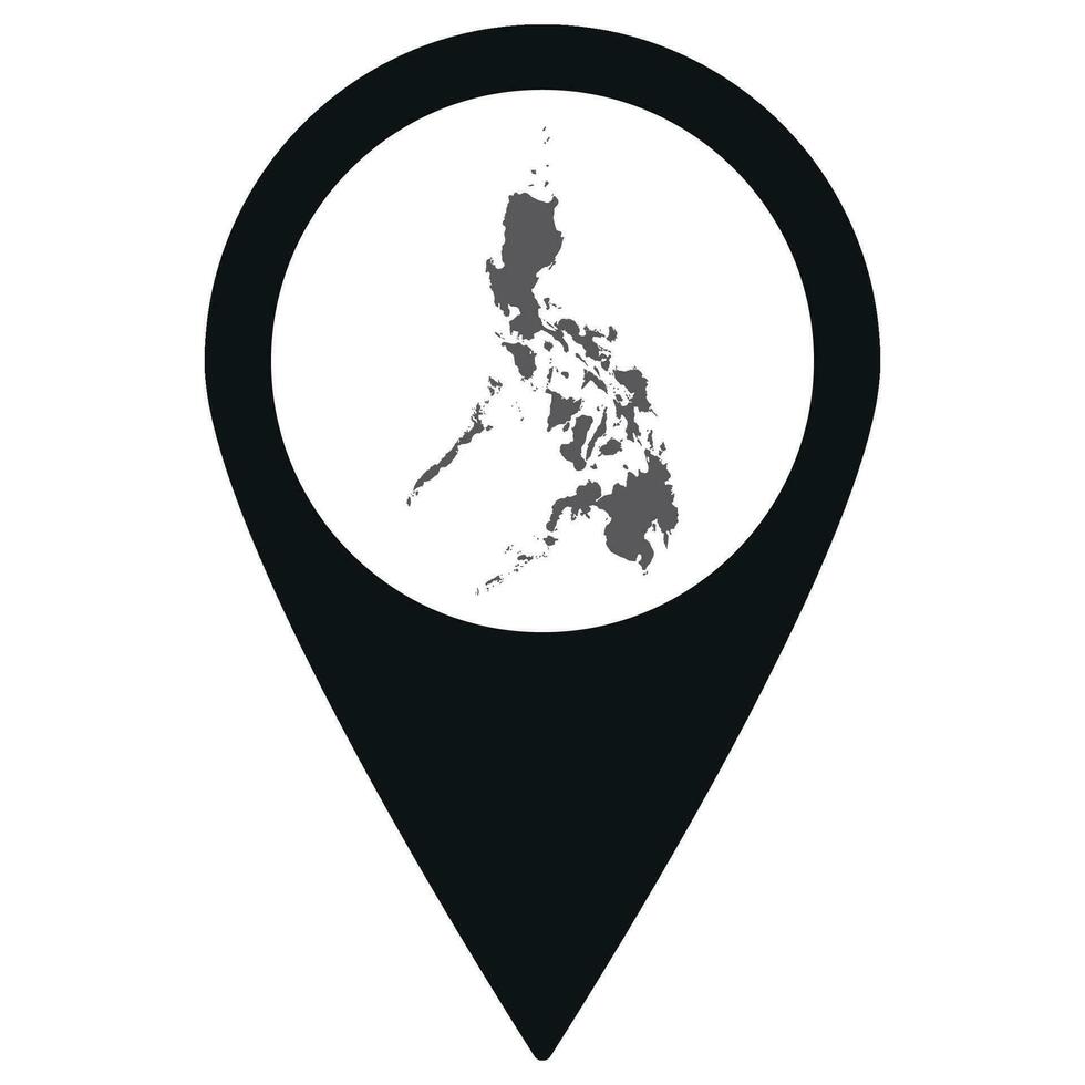 Philippines map on map pin icon black color isolated vector