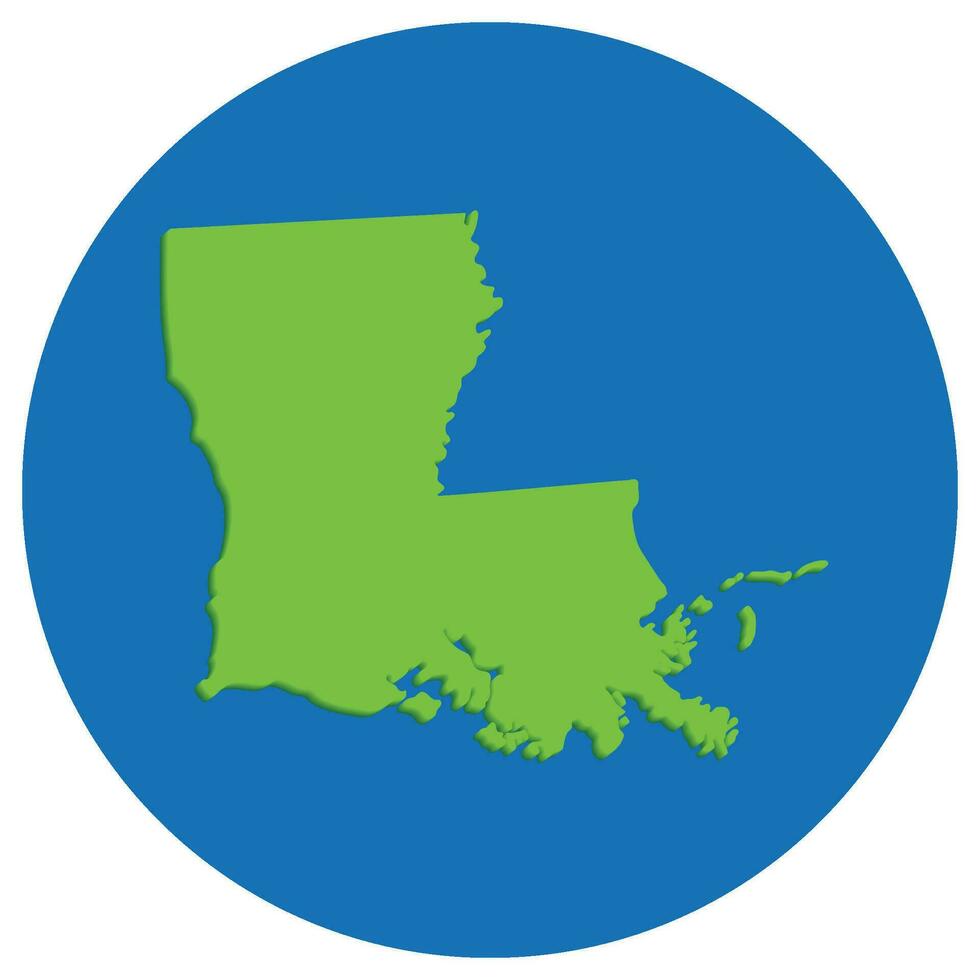 Luisiana estado mapa en globo forma verde con azul circulo color. mapa de el nos estado de Luisiana. vector
