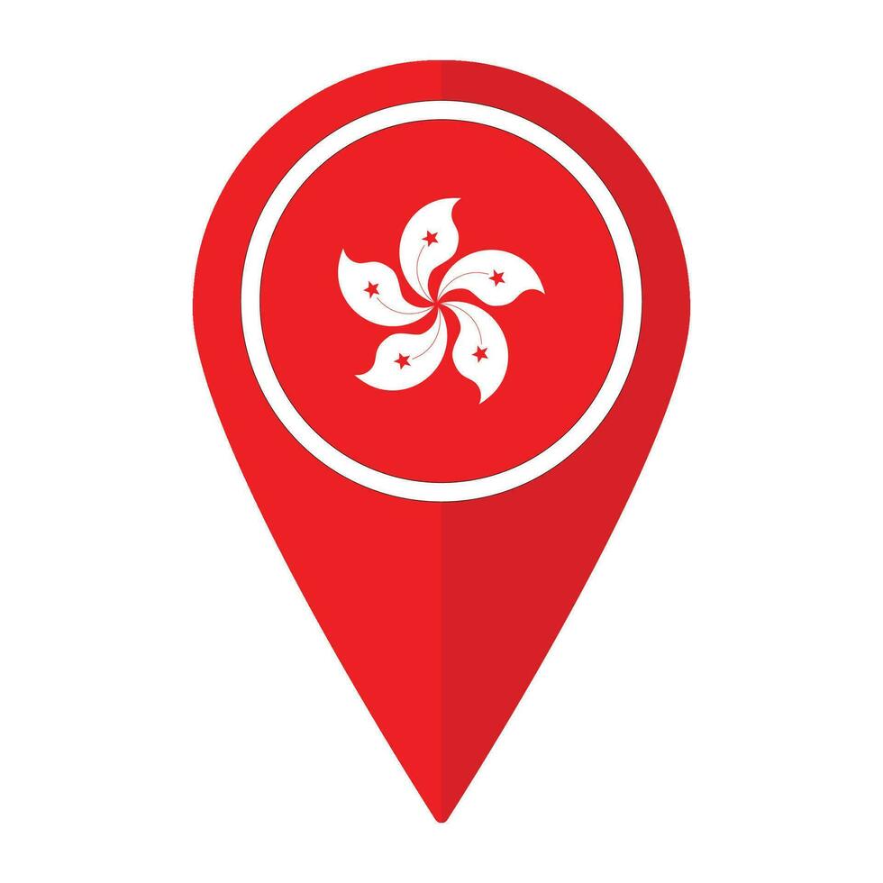 Hong Kong flag on map pinpoint icon isolated. Flag of Hong Kong vector