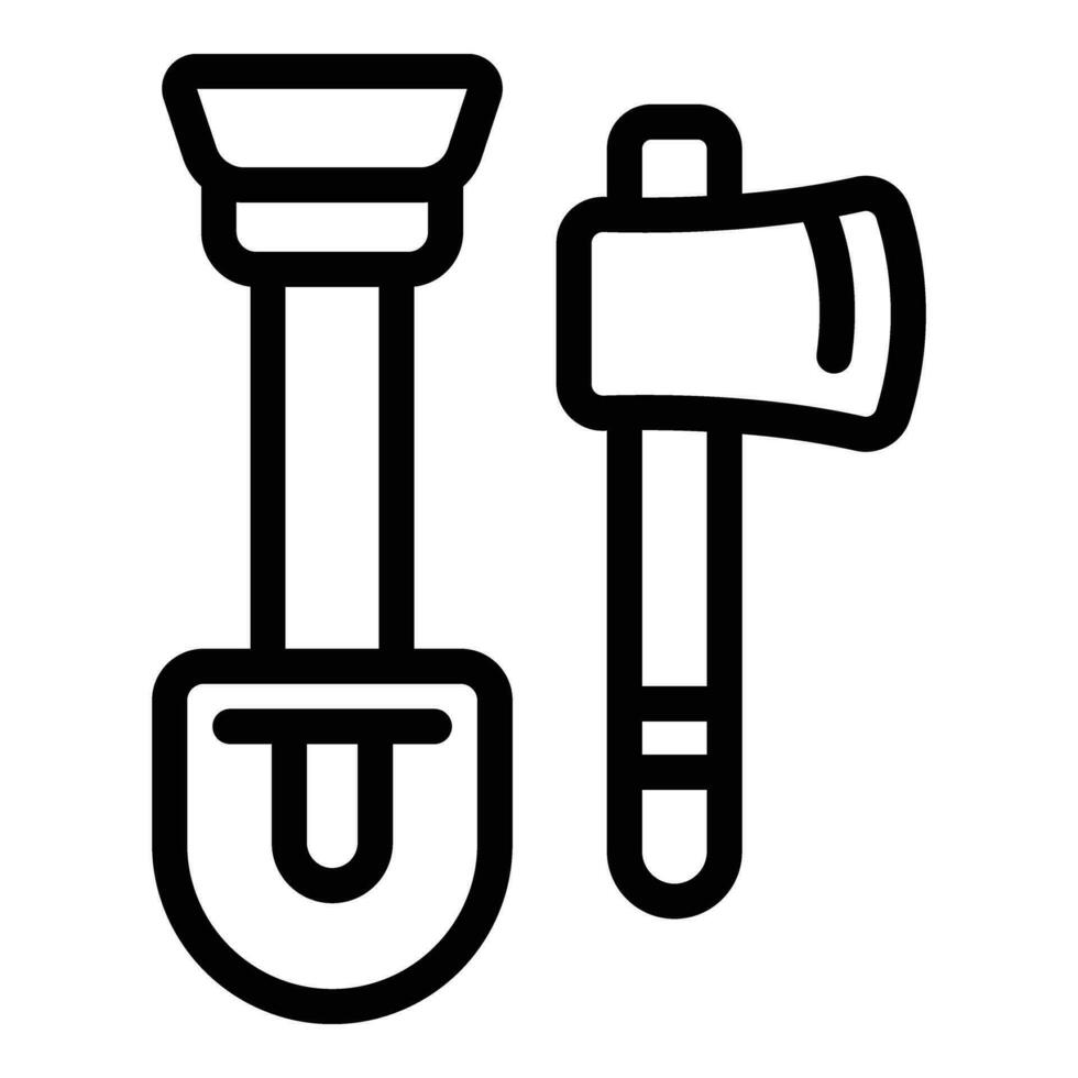 Tourism shovel and axe icon outline vector. Hiking rock vector