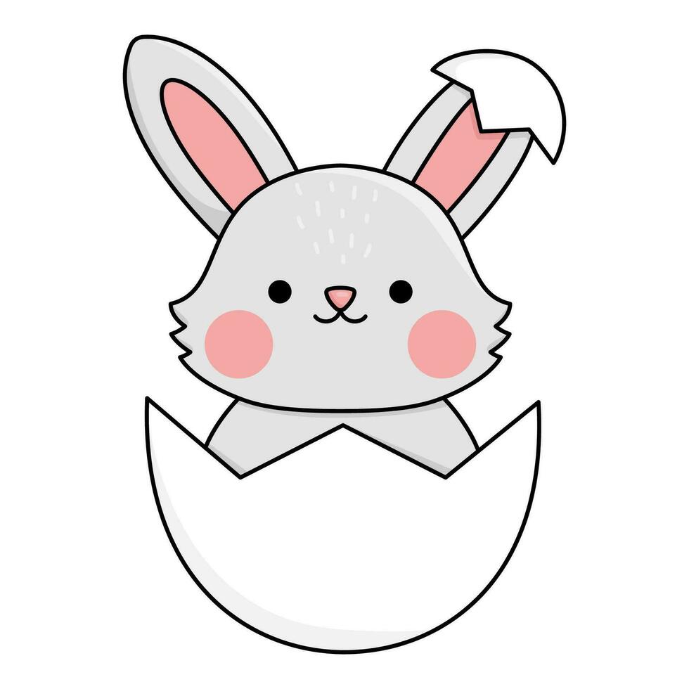 vector Pascua de Resurrección conejito icono para niños. linda kawaii Conejo ilustración. gracioso dibujos animados liebre personaje. tradicional primavera fiesta símbolo eclosión o sentado en el huevo