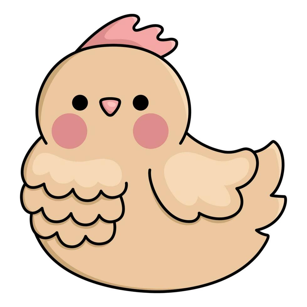 Vector kawaii hen icon for kids. Cute animal illustration. Funny cartoon character. Adorable brown chicken clipart