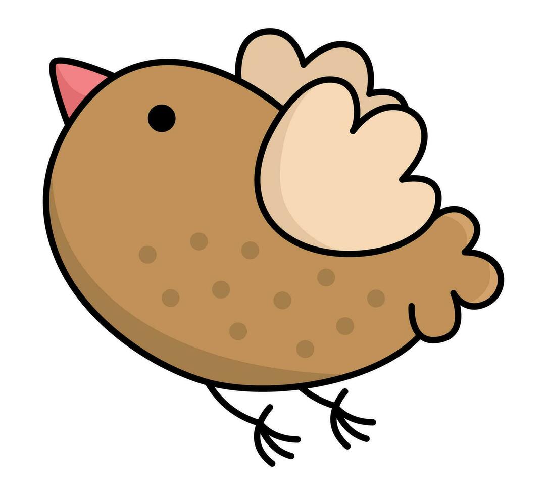 Vector kawaii flying bird icon for kids. Cute animal illustration. Funny cartoon character. Adorable brown sparrow clipart