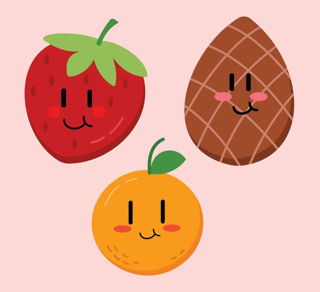 Cute Cartoon Fruit Vector Art. Simple and fun design for kids