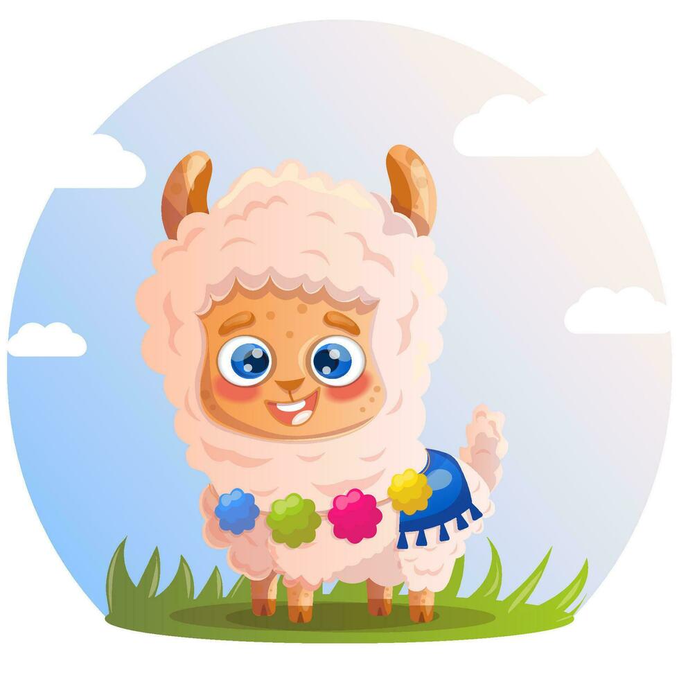 Cute cartoon alpaca character vector