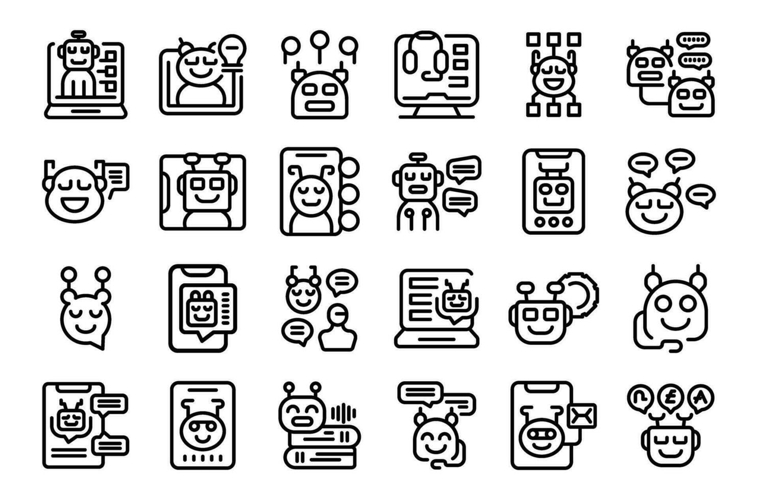 Virtual assistant services icons set outline vector. Reality retail vector