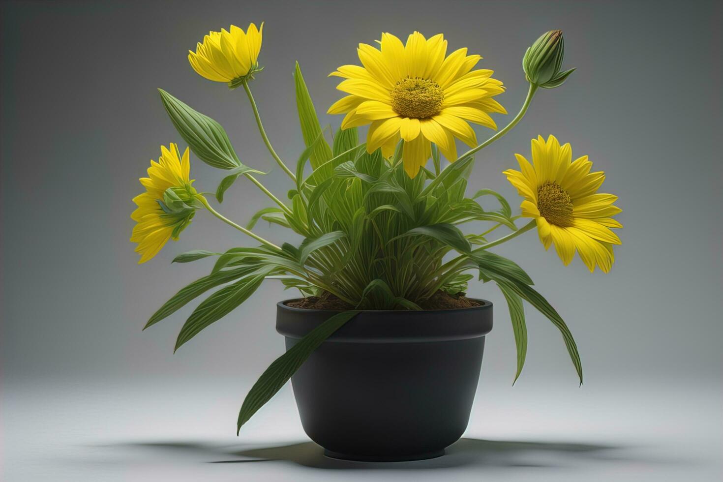 AI generated Flowers in a pot on a solid color background. ai generative photo