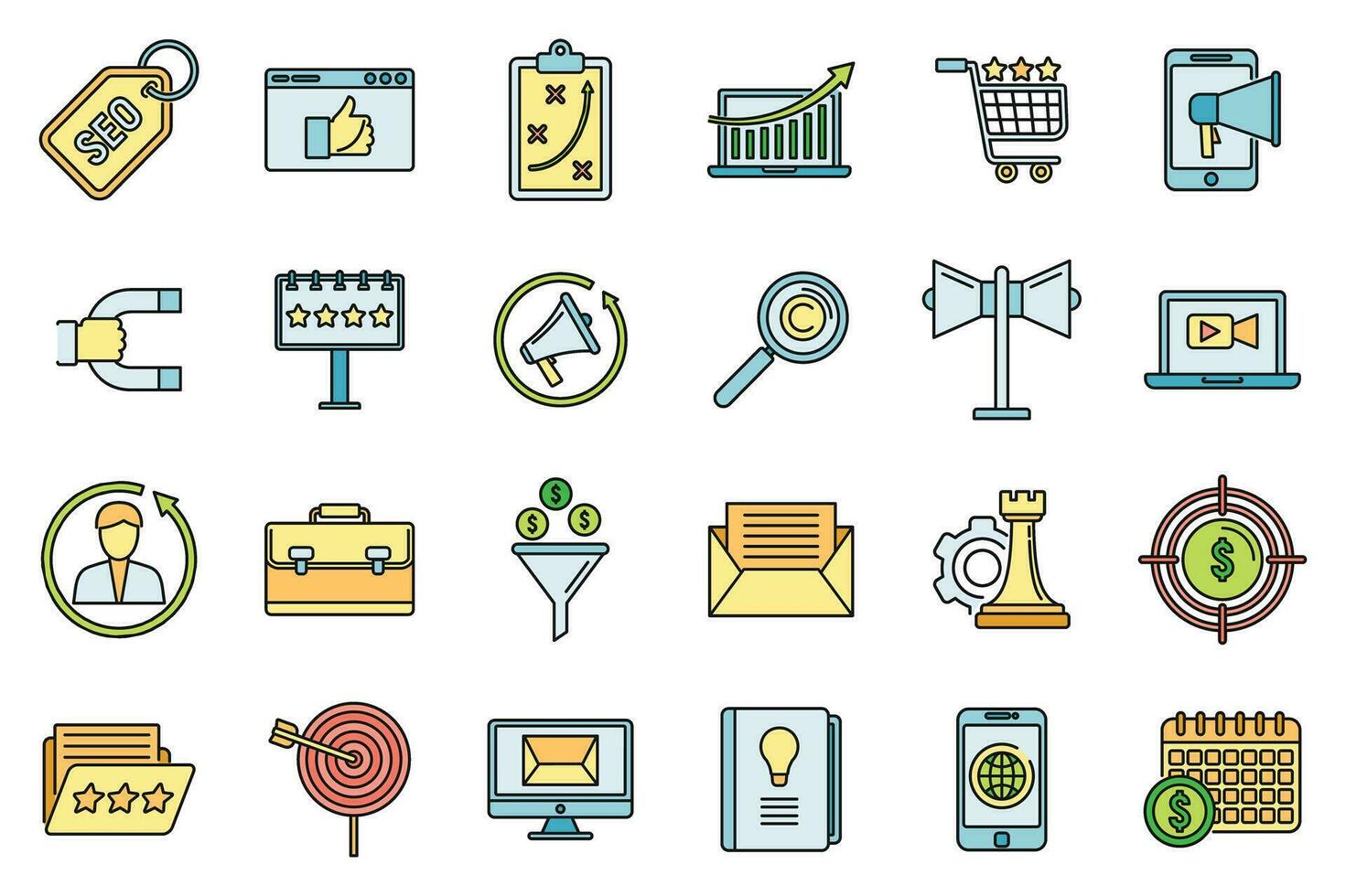 Remarketing strategy icons set vector color
