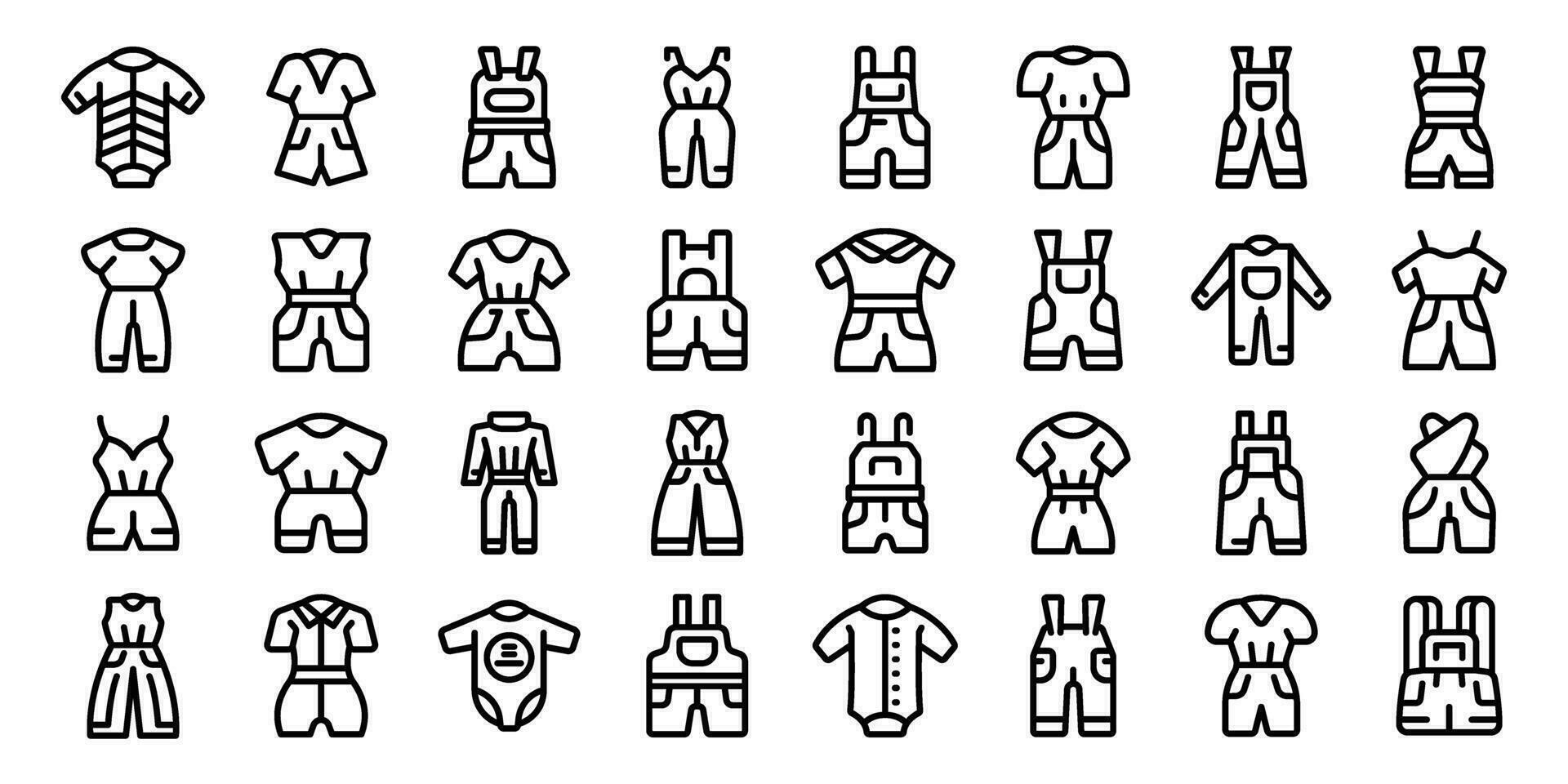 Jumpsuit icons set outline vector. Cloth people fashion vector